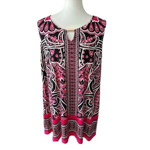 Avenue Pink/Black/White Paisley Print Sleeveless Tunic Top-Size 18-NWT